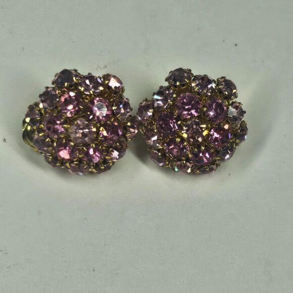 Regency Pink Rhinestone Butterfly Pin w/Matching Earrings Vintage Goldtone - Picture 7 of 16